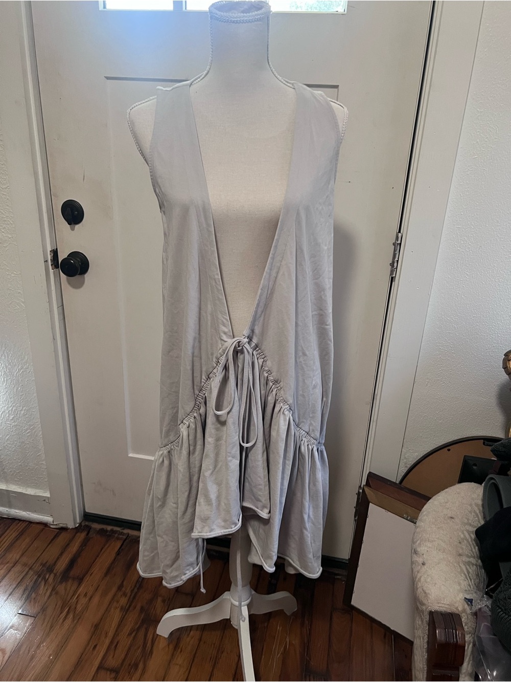 Light Gray Sleeveless Tie-Front Layered Vest Zara size medium